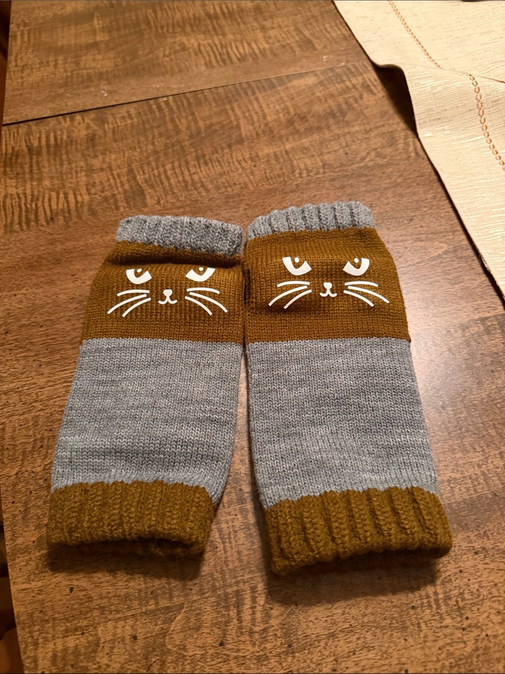 Cat-Themed Pet fingerless gloves in Gray and Brown